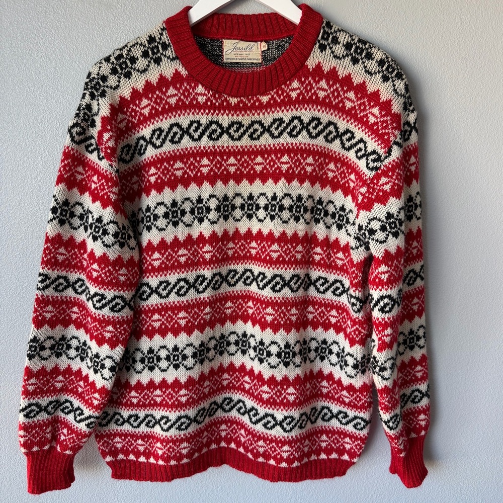 Jersild white red black patterned stripe wool long sleeve sweater Men’s XL